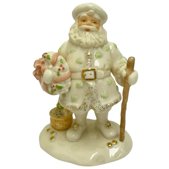 Vintage 2002 Lenox A Merry Irish Santa Porcelain Figurine Clover Wreath 5” - Picture 1 of 5